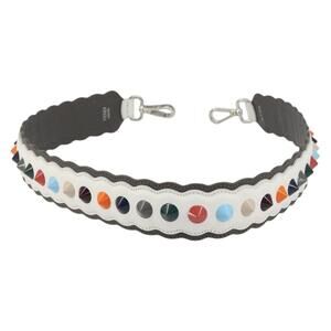 FENDI Studs Shoulder Strap Leather 31.5"" White Auth am10032